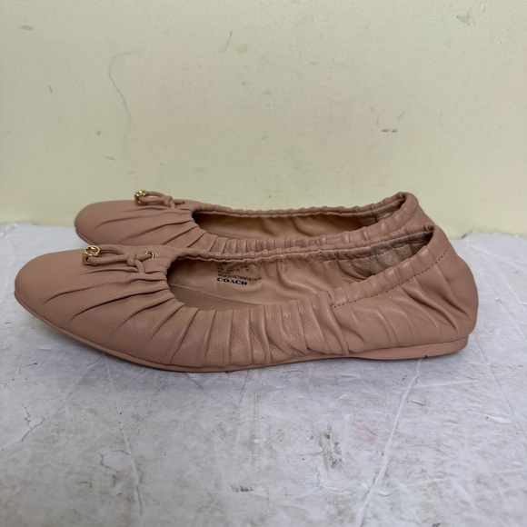 COACH Eleanor Leather Ballet Flats Nude Pink Ruched Shoes Minimalist CC Logo - Picture 3 of 16